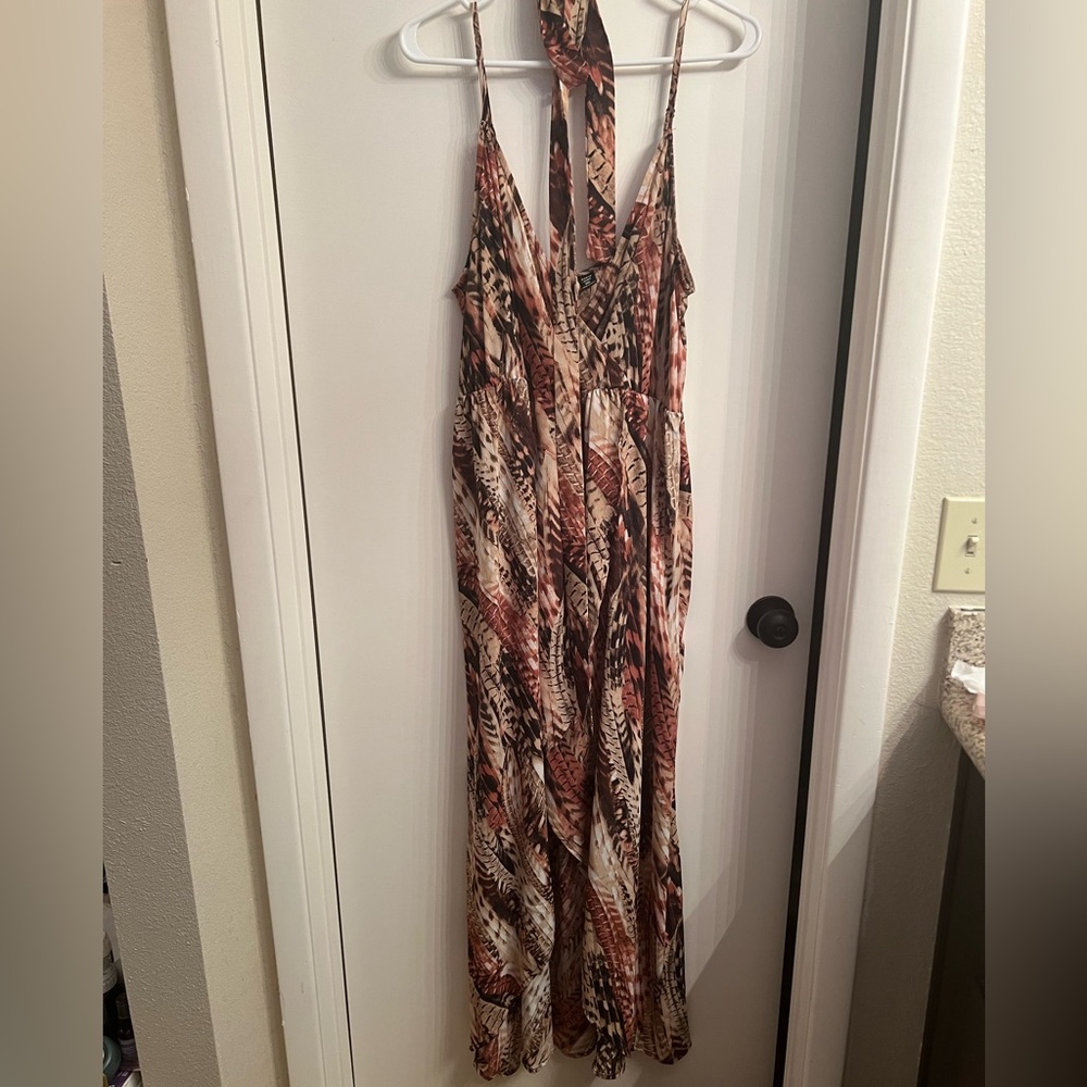 Shein Curve Spaghetti Strap Dress with Feather Design